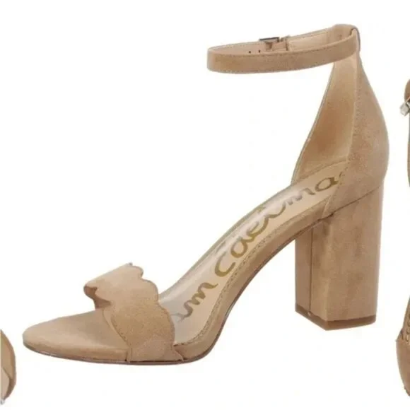 Sam Edelman 7M Womens Scalloped Heel Sandals Camel Suede Nude - Picture 2 of 8